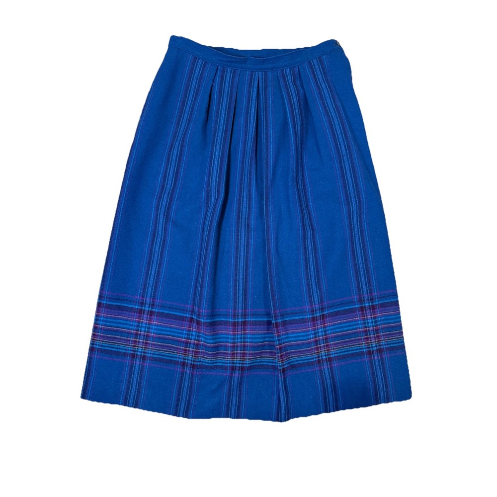 Vintage 80s Pendleton Virgin Wool Midi Skirt Blue Purple Plaid Sz 12 Old Money